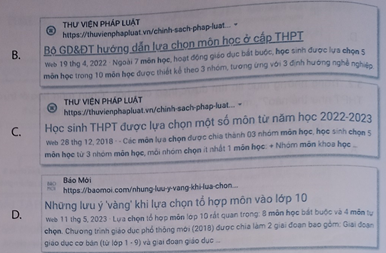 Về cách lựa chọn các môn học khi bước vào trường THPT, mục tin nào sau đây có độ tin cậy thấp nhất?    (ảnh 2)