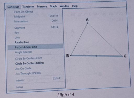 Thực hành: Sử dụng một phần mềm mô phỏng hoạt động của các hình học như Geometer's Sketchpad hoặc GeoGebra và thực hiện:  a) Dựng tam giác ABC.  b) Dựng tâm O của đường tròn ngoại tiếp tam giác ABC. (ảnh 1)