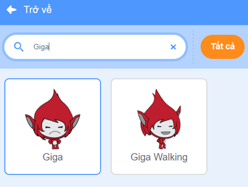 Em hãy tạo chương trình có nhân vật Giga thực hiện hoạt hình đang nói chuyện khi gõ phím bất kì liên tục.  Gợi ý: Sử dụng 2 trang phục giga-a và giga-b như hình bên để tạo hoạt hình miệng nói chuyện. (ảnh 2)