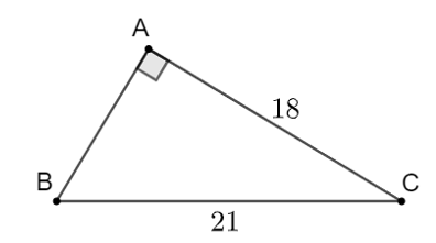 Giải tam giác ABC vuông tại A có BC = a, AC = b, AB = c, trong các trường hợp (góc làm tròn đến độ, cạnh làm tròn đến chữ số hàng đơn vị): a) a = 21, b = 18; b) b = 10, \(\widehat C = 30^\circ ;\) c) c = 5, b = 3. (ảnh 1)