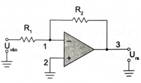 Trong một mạch khuếch đại đảo như hình vẽ, tín hiệu Uvào là sóng hình sin có biên độ 4 V, R2 = 1kΩ và R1 = 200 Ω.   Điện áp ở đầu ra có giá trị (ảnh 1)