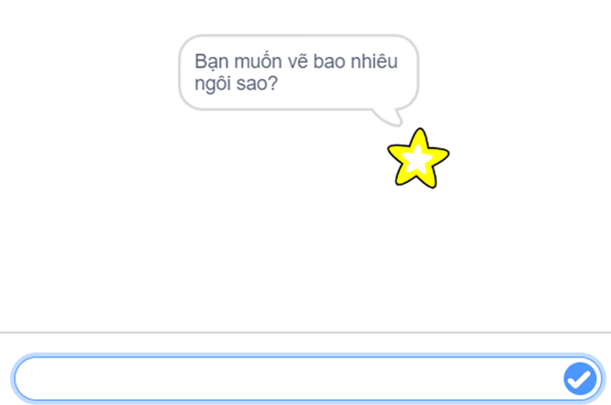 Em hãy viết một chương trình thực hiện:  a) Yêu cầu người dùng nhập vào số ngôi sao.  b) Vẽ các ngôi sao tại vị trí ngẫu nhiên trên vùng Sân khấu với số lượng bằng số người dùng đã nhập. (ảnh 2)