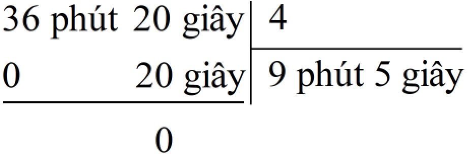 Đặt tính rồi tính.  36 phút 20 giây : 4 (ảnh 1)