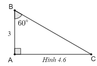 Cho tam giác vuông có một góc nhọn 60° và cạnh kề với góc 60° bằng 3 cm. Hãy tính cạnh đối của góc này (ảnh 1)