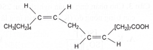 Linoleic acid (có cấu tạo như hình bên) thuộc nhóm omega-n (N là số thứ tự vị trí của liên kết đội đầu tiên tính từ đầu nhóm CH3 là một trong những acid béo có lợi cho sức khoẻ tim mạch, ngăn ngừa các bệnh về tim, động mạch vành. (ảnh 1)