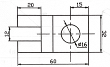 Trong hình biểu diễn bên, kích thước ghi không đúng quy định là   	A. 32.	B. Ø 16.	C. 12.	D. 60. (ảnh 1)