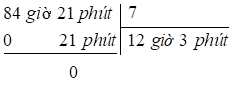 Đặt tính rồi tính.  84 giờ 21 phút : 7 (ảnh 1)