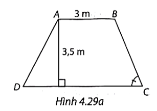 Mặt cắt ngang của một đập ngăn nước có dạng hình thang ABCD (H.4.29a). Chiều rộng của mặt trên AB của đập là 3 m. Độ dốc của sườn AD, tức là tan D = 1,25. Độ dốc của sườn BC, tức là tan C = 1,5. Chiều cao của đập là 3,5 m. Hãy tính chiều rộng CD của chân đập, chiều dài của các sườn AD và BC (làm tròn đến dm).   (ảnh 1)