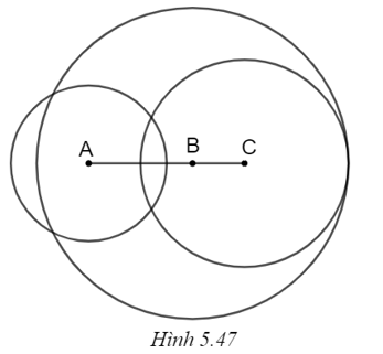 Cho điểm B nằm giữa hai điểm A và C, sao cho AB = 2 cm và BC = 1 cm. Vẽ các đường tròn (A; 1,5 cm), (B; 3 cm) và (C; 2 cm). Hãy xác định các cặp đường tròn: a) Cắt nhau; b) Không giao nhau; c) Tiếp xúc với nhau. (ảnh 1)