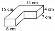 Hình bên là hình biểu diễn của khối vật thể có dạng chữ L được ghép bởi các khối hộp chữ nhật. Thể tích của vật thể đó bằng bao nhiêu (ảnh 1)