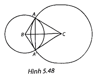 Cho tam giác vuông ABC (\(\widehat A\) vuông). Vẽ hai đường tròn (B; BA) và (C; CA) cắt nhau tại A và A'. Chứng minh rằng: a) BA và BA' là hai tiếp tuyến cắt nhau của đường tròn (C; CA); b) CA và CA' là hai tiếp tuyến cắt nhau của đường tròn (B; BA). (ảnh 1)