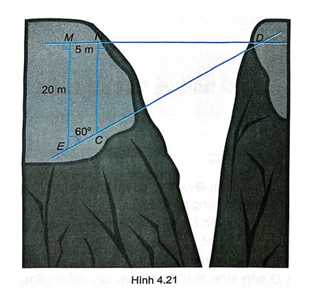 Tìm độ dài dây cáp mắc giữa hai cọc ở vị trí C, D trên hai bên bờ vực như trong  (ảnh 1)
