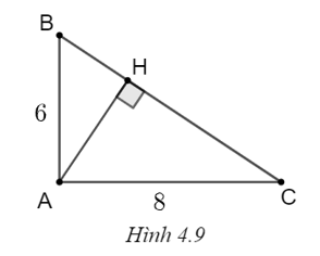 Cho tam giác ABC vuông tại A, biết AB = 6 cm, AC = 8 cm. a) Tính tan B, cạnh BC, sin B, góc B (làm tròn đến độ). b) Kẻ đường cao AH. Tính AH, BH, \(\cos \widehat {BAH}.\) (ảnh 1)