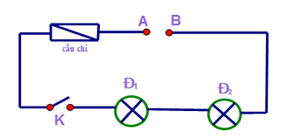 Cho đoạn mạch như hình vẽ:  Khi công tắc K mở, hai đèn có hoạt động không? (ảnh 1)