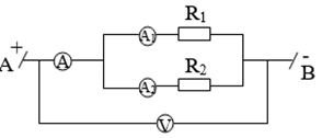 Cho đoạn mạch có sơ đồ như hình vẽ:  Trong đó R1 =18Ω, R2 = 12Ω, vôn kế chỉ 36V.  Tính số chỉ của ampe kế. (ảnh 1)