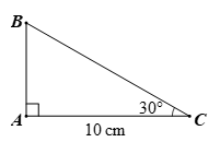 Cho tam giác  A B C  vuông tại  A  có  A C = 10 c m , ˆ C = 30 ∘ .  Độ dài cạnh  A B  bằng (ảnh 1)