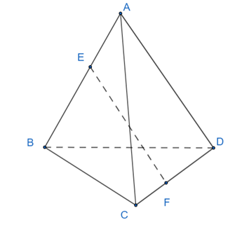 Cho tứ diện  ABCD . Gọi  E , F  là các điểm lần lượt thuộc các cạnh  AB , CD  sao cho  A E = 1/3 AB , CF = 1/3 CD . Tìm giá trị  k  với  k ∈ R  thỏa mãn đẳng thức: (ảnh 1)