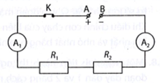 Cho sơ đồ mạch điện như hình bên. Nếu số chỉ của ampe kế A1 là 0,50 A thì số chỉ của ampe kế A2 là  A. 0,25 A (ảnh 1)