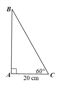 Cho tam giác \[ABC\] vuông tại \[A\] có \[AC = 20{\rm{\;cm}},\,\,\widehat {C\,} = 60^\circ .\] Độ dài cạnh \[BC\] bằng (ảnh 1)