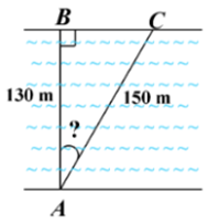 Một khúc sông rộng khoảng  130  m. Một con đò dự định chèo từ bờ bên này sang bờ bên kia theo phương vuông góc với bờ sông, nhưng do bị dòng nước đẩy xiên nên phải chèo khoảng  150  m mới sang được bờ bên kia (hình vẽ). (ảnh 1)