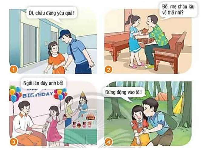 1. Trao đổi về những nguy cơ bị xâm hại tình dục trong các tranh sau: (ảnh 1)