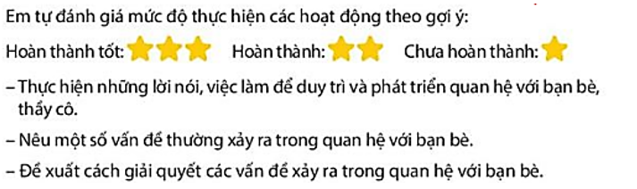 Em tự đánh giá mức độ thực hiện các hoạt động theo gợi ý:   (ảnh 1)