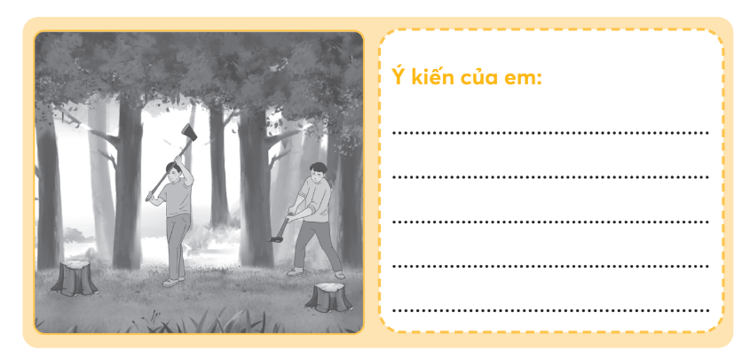 Em sẽ ứng xử như thế nào trong tình huống dưới đây? Viết ý kiến của em vào chỗ (…). (ảnh 1)