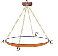 Một chiếc đèn chùm treo có khối lượng  m = 5  kg được thiết kế với đĩa đèn được giữ bởi bốn đoạn xích  S A , S B , S C , S D  sao cho  S . A B C D  là hình chóp tứ giác đều có (ảnh 1)