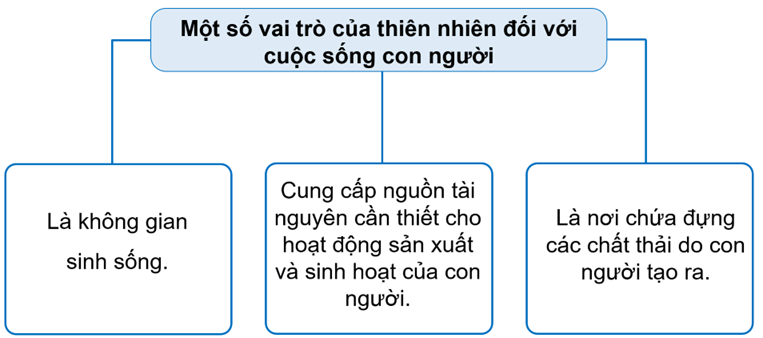 Hãy cho biết một số vai trò của thiên nhiên đối với cuộc sống con người bằng cách hoàn thành sơ đồ dưới đây. (ảnh 2)