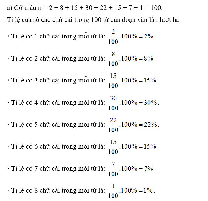 Bạn Giang chọn một đoạn văn gồm 100 từ và đếm số chữ cái trong mỗi (ảnh 2)