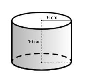 Một hình trụ có bán kính đáy bằng 6 cm, chiều cao bằng 10 cm. Thể tích của hình trụ này là (ảnh 1)