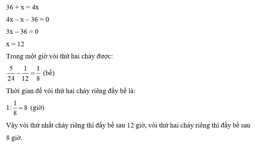 Hai vòi nước cùng chảy vào một bể nước cạn, sau 4 4/5 giờ thì đầy bể. (ảnh 2)