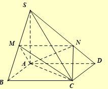 Cho hình chóp \(S.ABCD\) có đáy \(ABCD\) là hình vuông tâm \(O,AB = a\). Cạnh bên \(SA\) vuông góc với đáy và \(SA = 3a\). Gọi \(M\) là trung điểm của \(SB,N\) là điểm trên cạnh \(SD\) sao cho \(SN = 2ND\). Tính thể tích khối tứ diện \(ACMN\). 	A. \(\frac{{{a^3}}}{4}\).	B. \(\frac{{{a^3}}}{3}\).	C. \(\frac{{{a^3}}}{6}\).	D. \(\frac{{{a^3}}}{{12}}\). (ảnh 1)