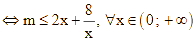 tham số m để hàm số y = x^2 + 8 ln 2x - mx đồng biến trên (ảnh 2)