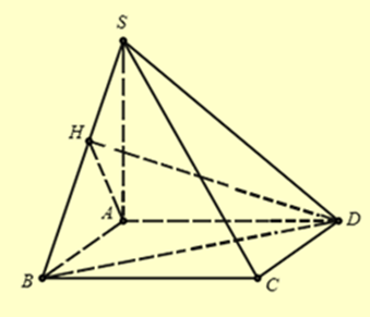 Cho hình chóp S.ABCD, đáy ABCD là hình chữ nhật có AB = 2a, AD = a. Hai mặt phẳng (SAB) và (SAD) cùng vuông góc với đáy và góc giữa hai mặt phẳng (ảnh 1)