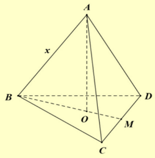 Biết bán kính mặt cầu ngoại tiếp tứ diện đều \(ABCD\) bằng \(\frac{{\sqrt 3 }}{2}\). Thể tích khối tứ diện \(ABCD\) bằng (1) ______. (ảnh 1)