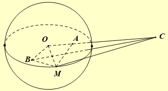 Trong không gian \(Oxyz\), cho phương trình mặt cầu \(\left( S \right):{x^2} + {y^2} + {z^2} = 36\) và hai điểm \(A\left( {1;2;2} \right),B\left( {1;3;4} \right)\). Gọi \(M\) là một điểm di động trên mặt cầu \(\left( S \right)\). Kéo số ở các ô vuông thả vào vị trí thích hợp trong các câu sau: (ảnh 2)