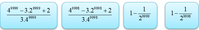 Cho khai triển \(P(x) = \left( {x + \frac{1}{2}} \right)\left( {x + \frac{1}{{{2^2}}}} \right) \ldots \left( {x + \frac{1}{{{2^{9999}}}}} \right) = {x^{9999}} + {A_1}{x^{9998}} + {A_2}{x^{9997}} +  \ldots  + {A_{9999}}.\) Kéo số ở các ô vuông thả vào vị trí thích hợp trong các câu sau: (ảnh 1)