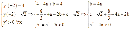 Cho hàm số y = x^3 / 3 + ax^2 + bx + c có bảng (ảnh 1)