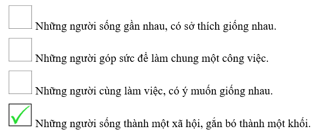 Đánh dấu  vào   trước dòng nêu đúng nghĩa của từ “cộng đồng”. (ảnh 2)