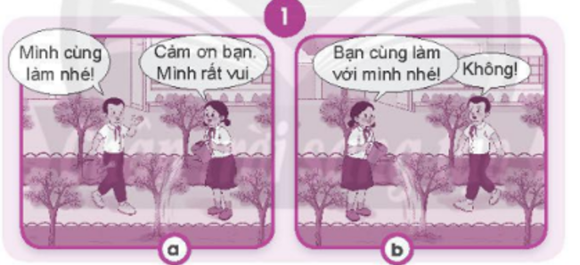 Quan sát tranh và thực hiện theo yêu cầu:  1. Tình huống nào thể hiện cách thiết lập quan hệ  (ảnh 1)