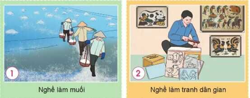 Nghề truyền thống quê em 1. Nhận diện nghề truyền thống Quan sát tranh và thảo luận về các nghề truyền (ảnh 1)