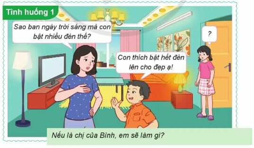 Tiết kiệm trong sinh hoạt gia đình 3. Thực hành tiết kiệm trong gia đình - Quan sát tranh và thảo luận (ảnh 1)