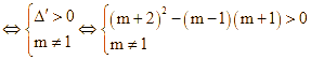 Cho phương trình (m - 1)x^2 - 2(m + 2)x + m + 1 = 0 (ảnh 1)