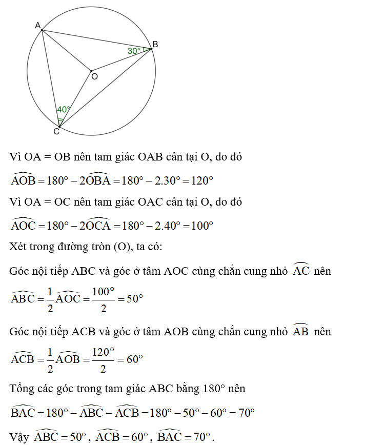 Cho hai điểm B, C nằm trên đường tròn (O) và cho điểm A nằm trên cung lớn (ảnh 1)