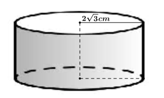 Hình trụ có bán kính đáy bằng 2 căn bậc hai 3 cm và thể tích bằng 24π cm3. (ảnh 1)