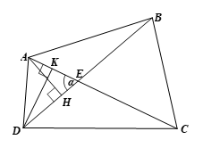 Cho tứ giác \(ABCD\) có \(\alpha \) là góc nhọn tạo bởi hai đường chéo, chứng minh rằng: \({S_{ABCD}} = \frac{1}{2}AC \cdot BD \cdot \sin \alpha .\) (ảnh 1)