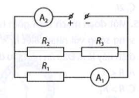 Cho sơ đồ đoạn mạch điện hình bên, trong đó R1 = R2 = R3 = R. Nếu số chỉ của ampe kế A1 là 10 mA thì số chỉ của ampe (ảnh 1)