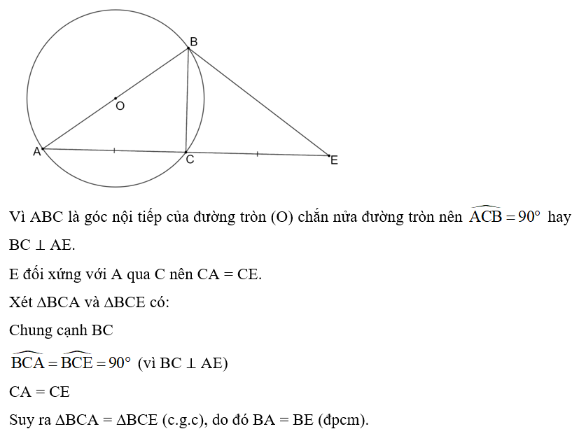 Cho đường tròn (O) có đường kính AB và điểm C thuộc đường tròn sao cho C khác A (ảnh 1)