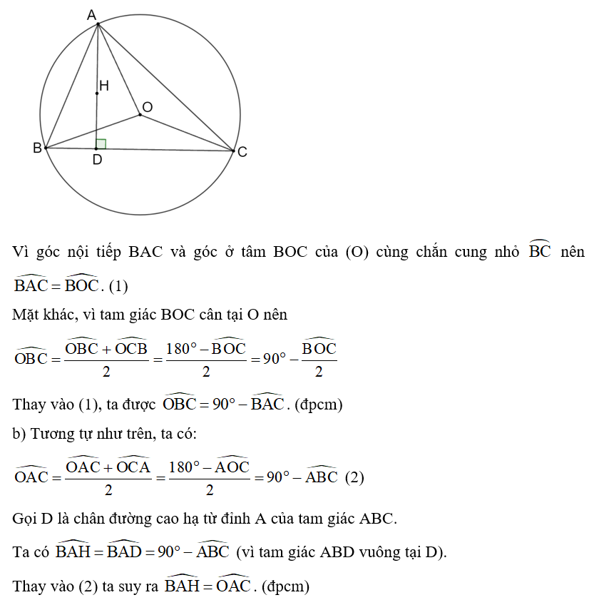 Cho tam giác ABC có trực tâm H và nội tiếp đường tròn (O). Chứng minh rằng: (ảnh 1)